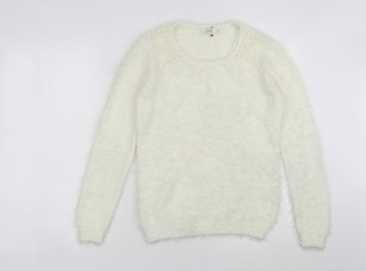 Onfire Women Ivory Beaded Pullover Jumper Size 12