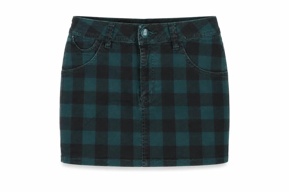 H&M Women's Green Check Denim Skirt Size 10