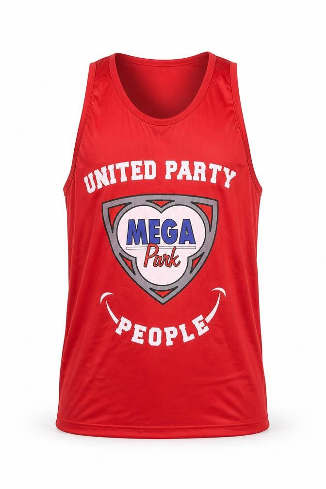 UNITED PARTY Men’s Red Tank Top M Graphic Print