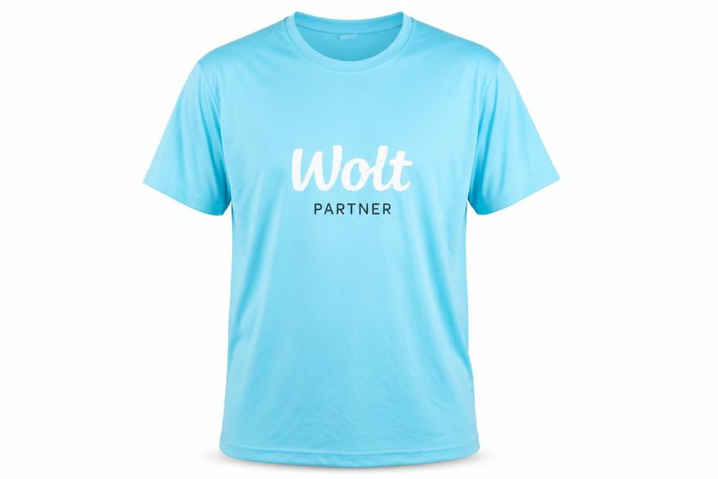 Wolt Men's Blue T-Shirt, Logo, Size L, Activewear