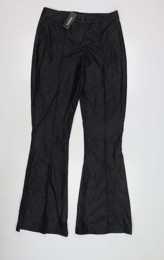 Boohoo Women's Black Flared Trousers, Size 12, Polyurethane