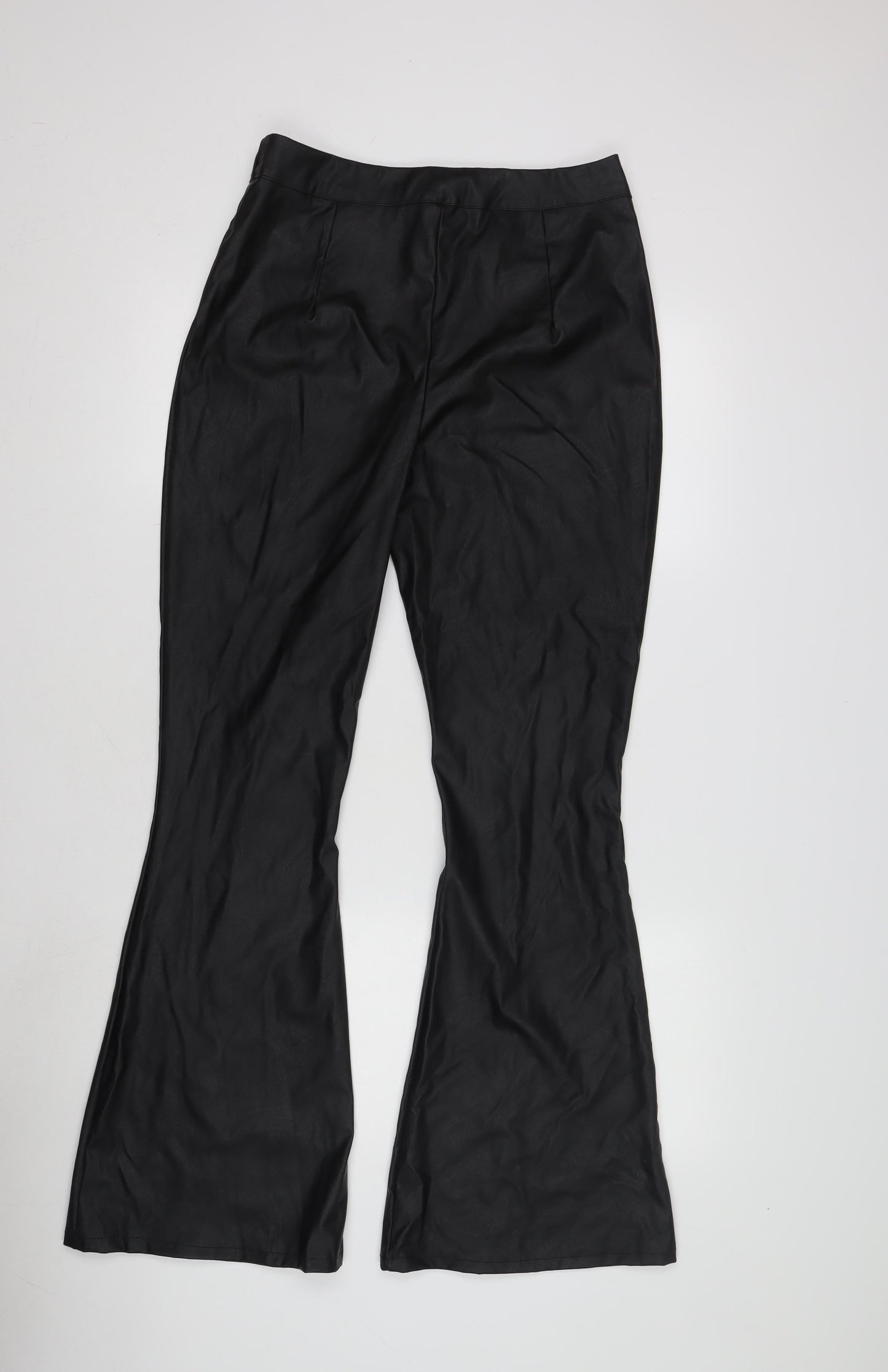 Boohoo Women's Black Flared Trousers, Size 12, Polyurethane