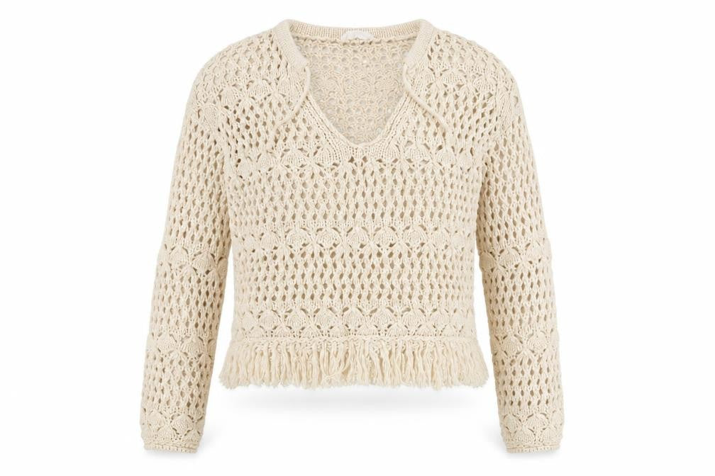 Primark Women's Beige Crochet Pullover Jumper 2XS