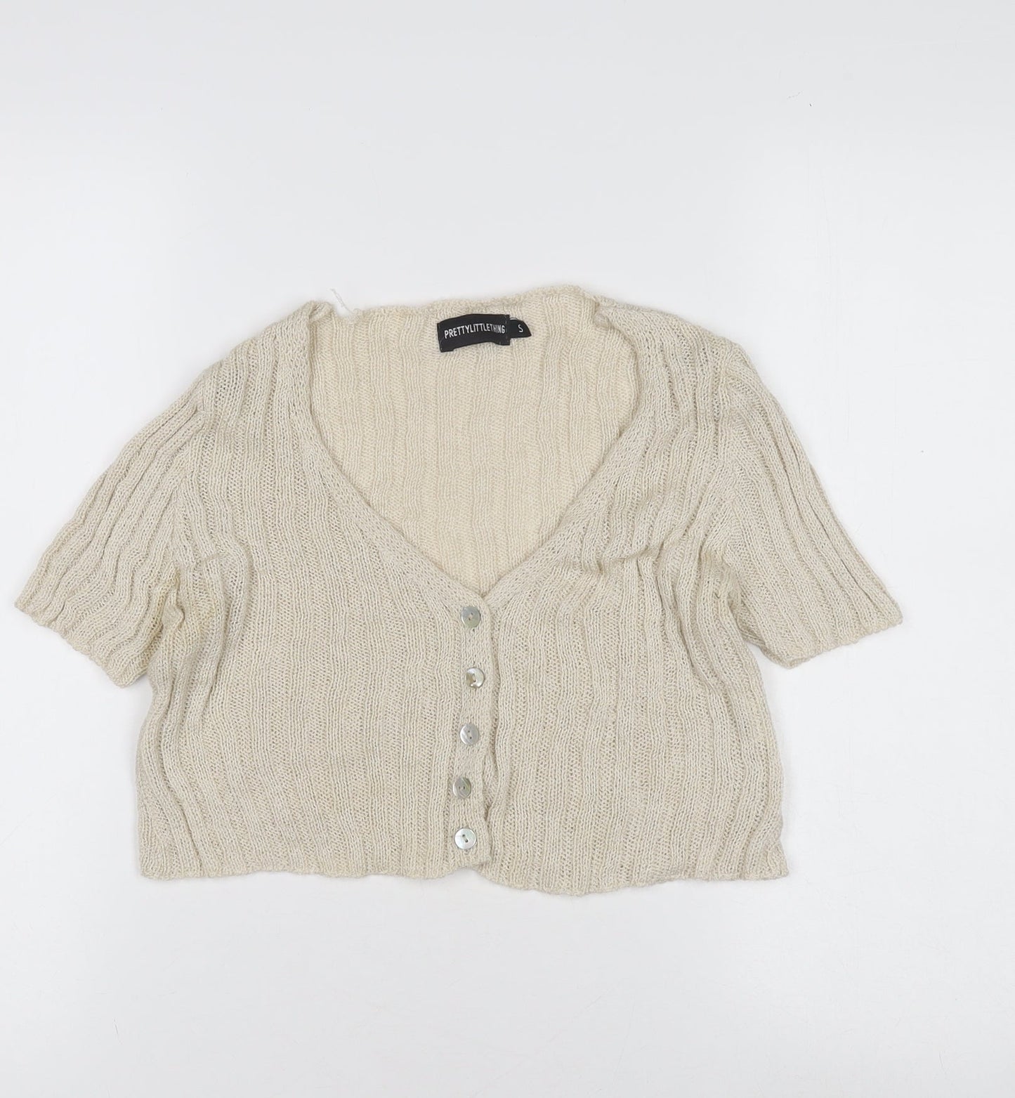 PrettyLittleThing Women's Beige Cardigan V-Neck Knit S
