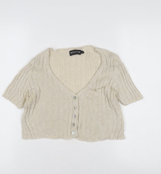 PrettyLittleThing Women's Beige Cardigan V-Neck Knit S