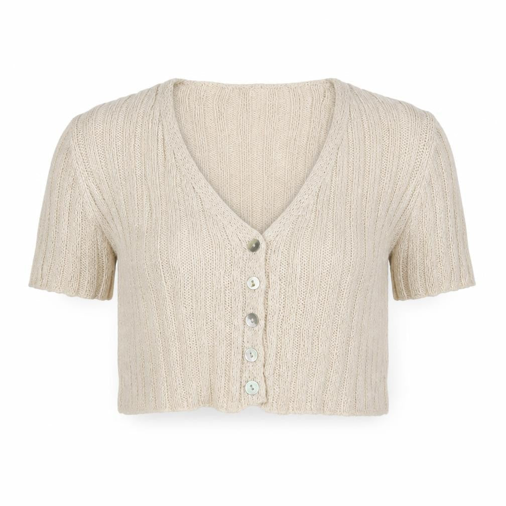 PRETTYLITTLETHING Women's Beige Cardigan V-Neck Knit S