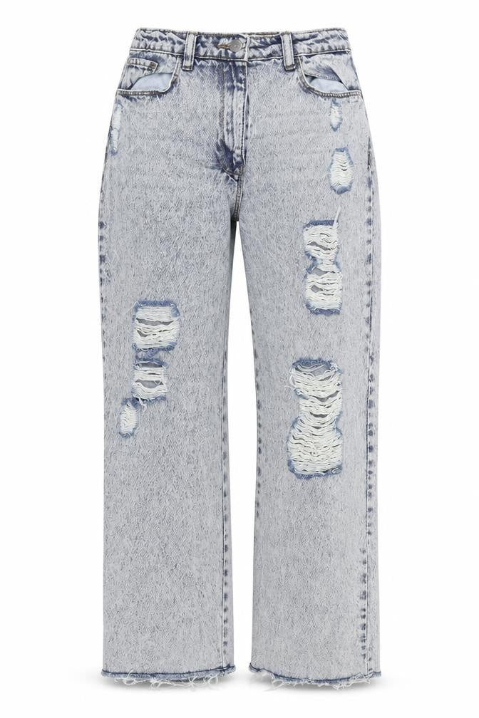 QNDY Women's Blue Distressed Straight Jeans Size L