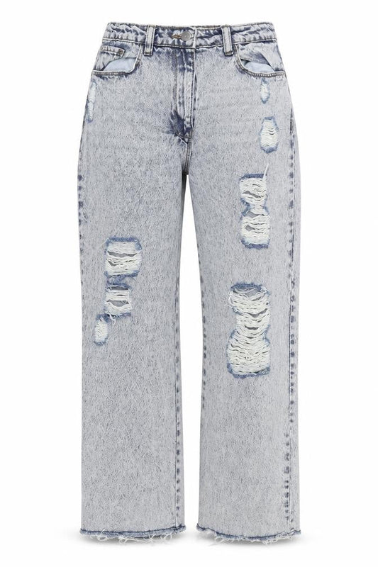 QNDY Women's Blue Distressed Straight Jeans Size L