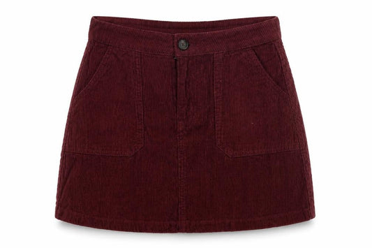 Front view of Denim Co. Women's Red Mini Skirt -, size 8, Corduroy