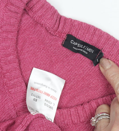 Capsule Womens Pink V-Neck Pullover Jumper L
