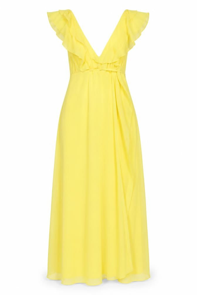 Boohoo Yellow Off Shoulder Maxi Dress, Size 8, Chiffon