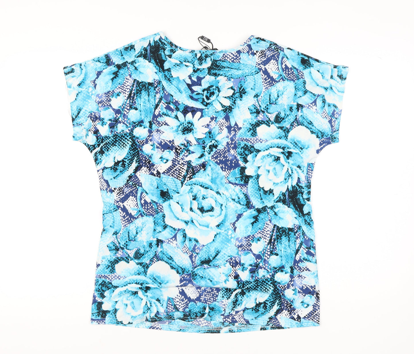 David Emanuel Women's Blue Floral T-Shirt, Size 18
