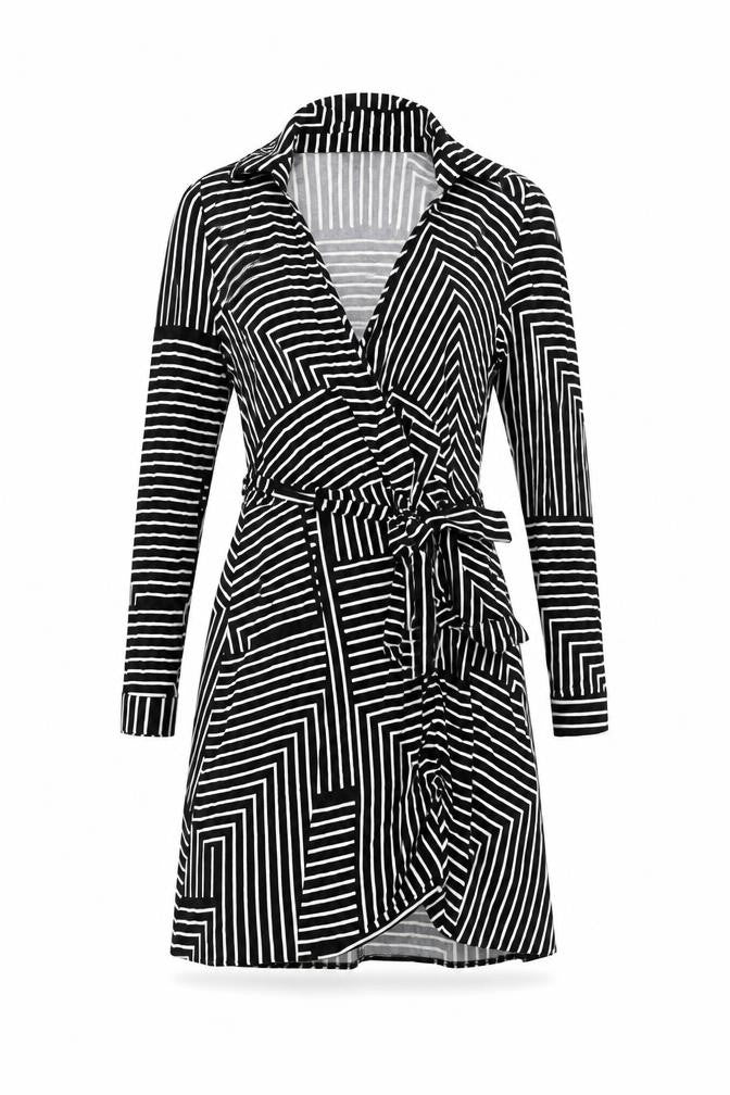 New Look Women's Black Striped Wrap Dress Size 8