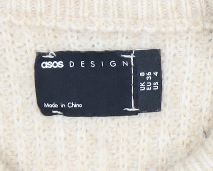 Close-up detail of ASOS DESIGN Women's Beige Mock Neck jumper, size 8