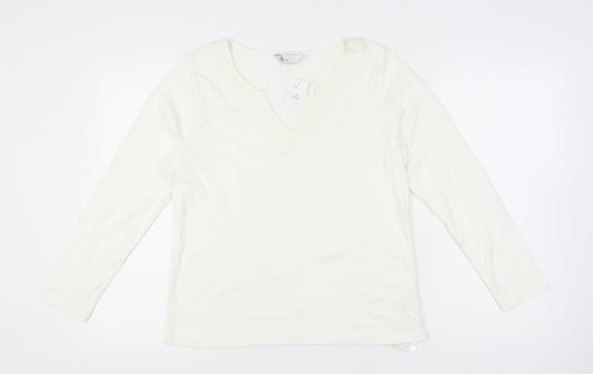BHS Women's White V-Neck Beaded Cotton Top Size 20