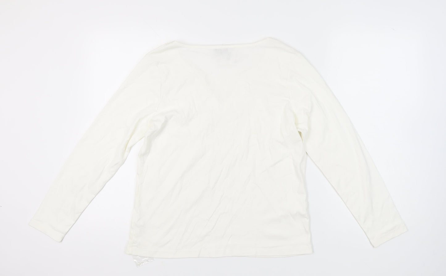 BHS Women's White V-Neck Beaded Cotton Top Size 20