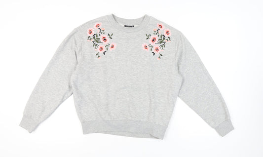 Topshop Women's Grey Embroidered Pullover Sweatshirt Size 4