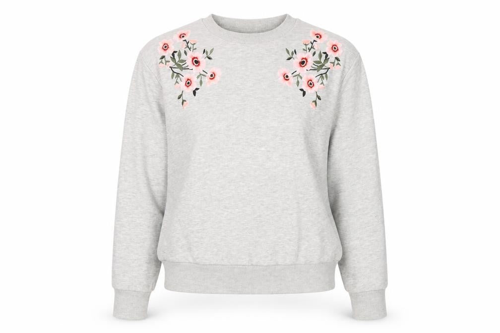 Topshop Women's Grey Embroidered Pullover Sweatshirt Size 4