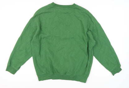 Back view of H&M girls’ green graphic sweatshirt, size 12-13y pullover