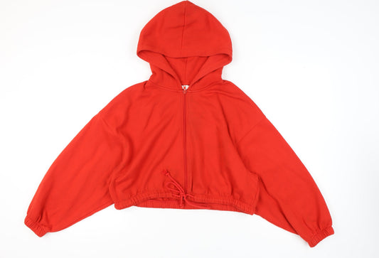 H&M Women's Red Hooded Zip Hoodie Size 12