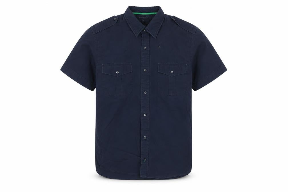 Men's Blue Short Sleeve Button-Up Shirt