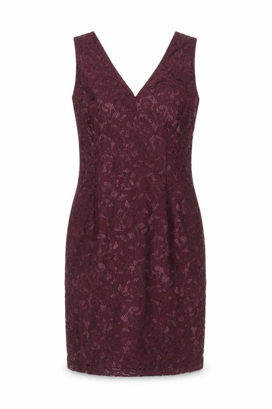 Front view of Next Women's Purple Lace Knee Length Sheath Dress, size 12