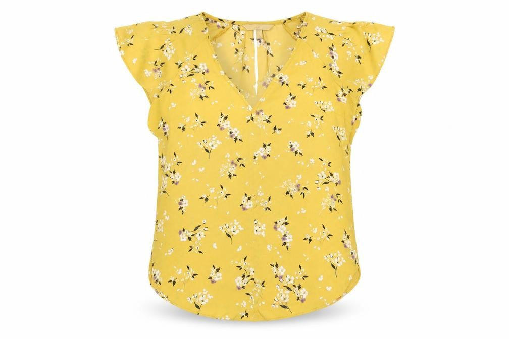 H&M Women's Yellow Floral Blouse Size 8 V-Neck