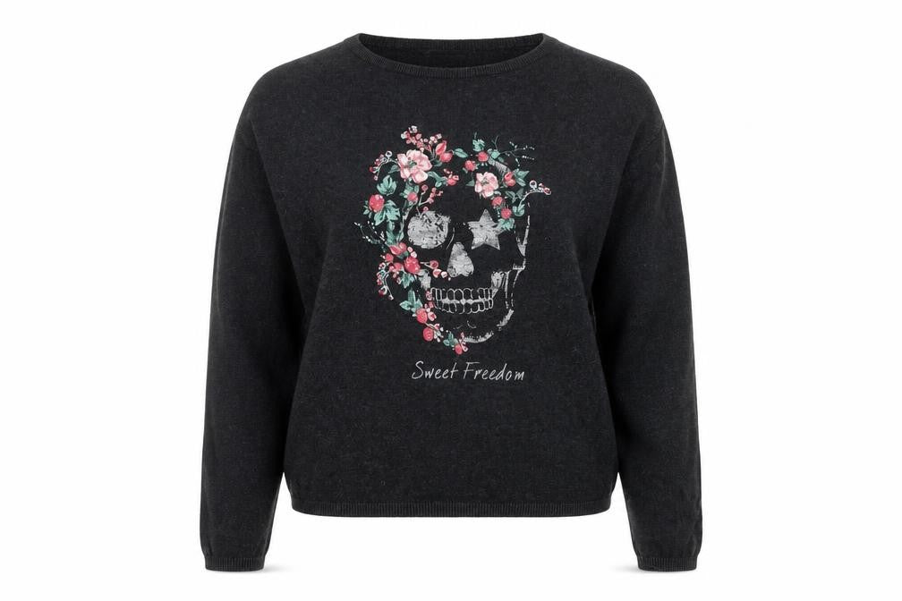 Springfield Women's Black Floral Skull Pullover Jumper, S