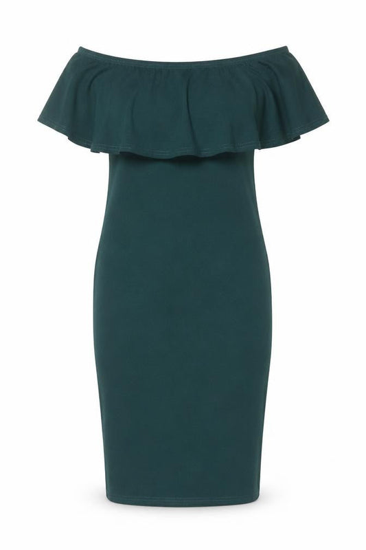 Missguided Green Off the Shoulder Dress - Size 6