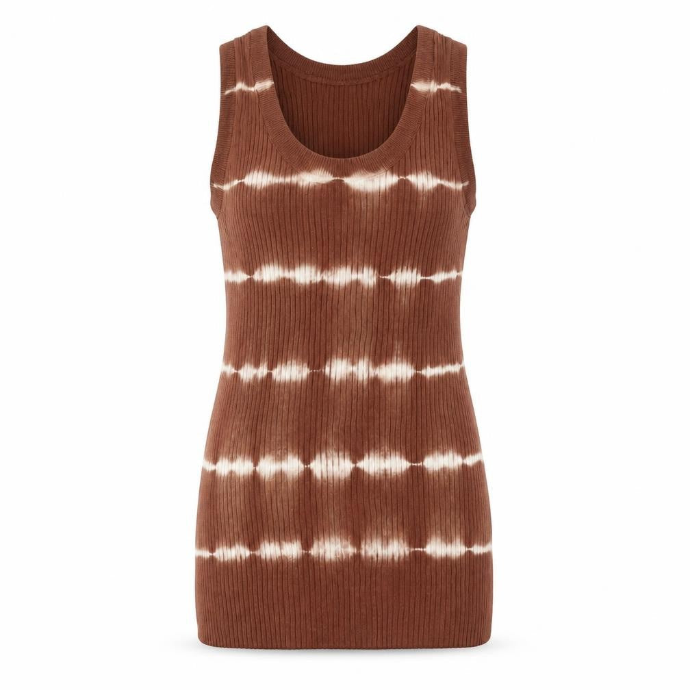 Mango Women Brown Striped Knit Tank Top S