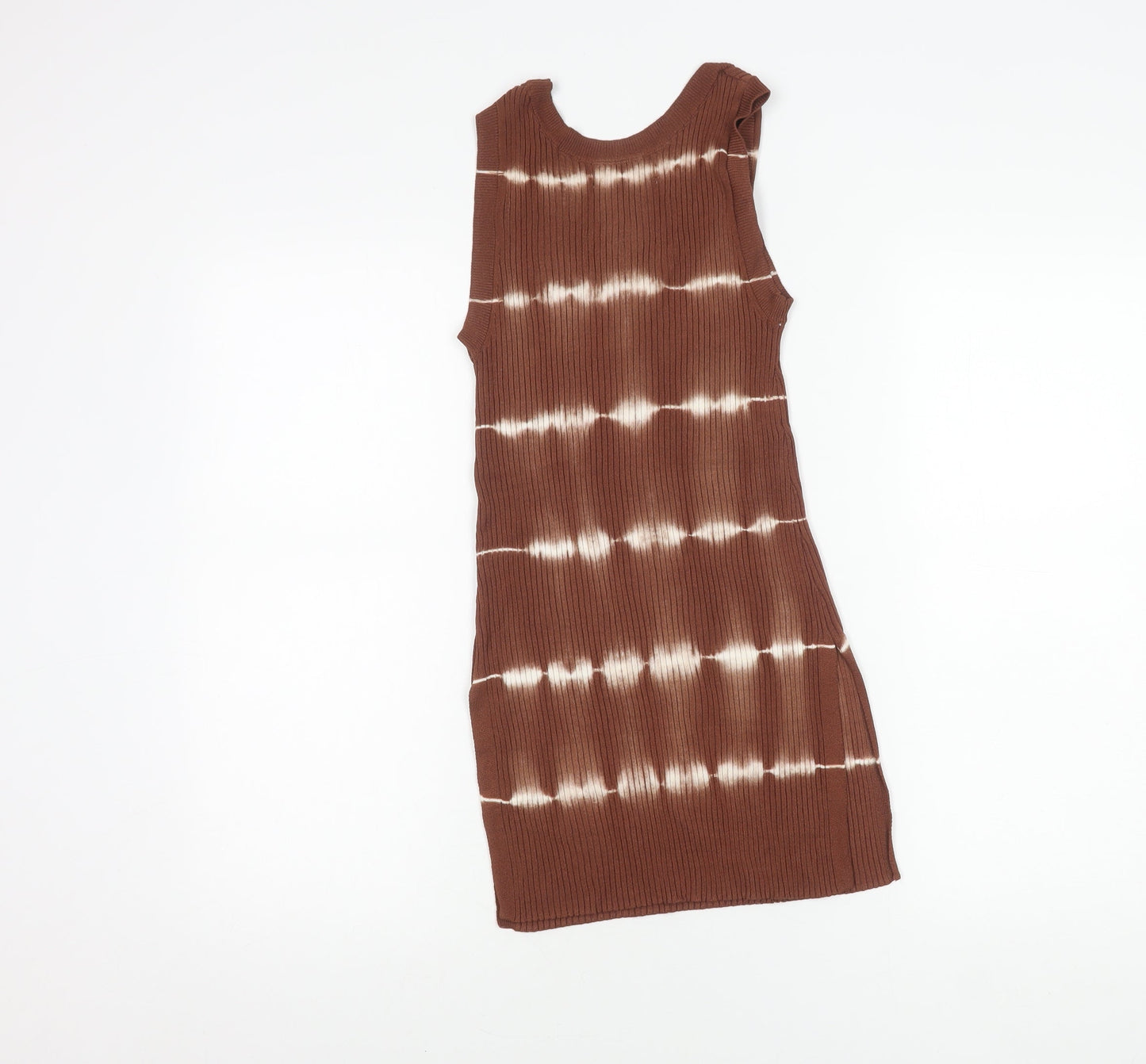 MNG Women Brown Striped Knit Tank Top S