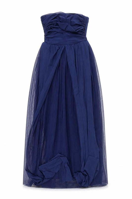 Next Women's Blue Long Strapless Formal Dress