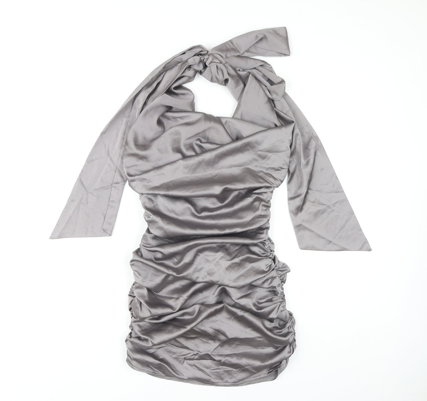 PrettyLittleThing Women's Grey Halter Bodycon Dress Size 8