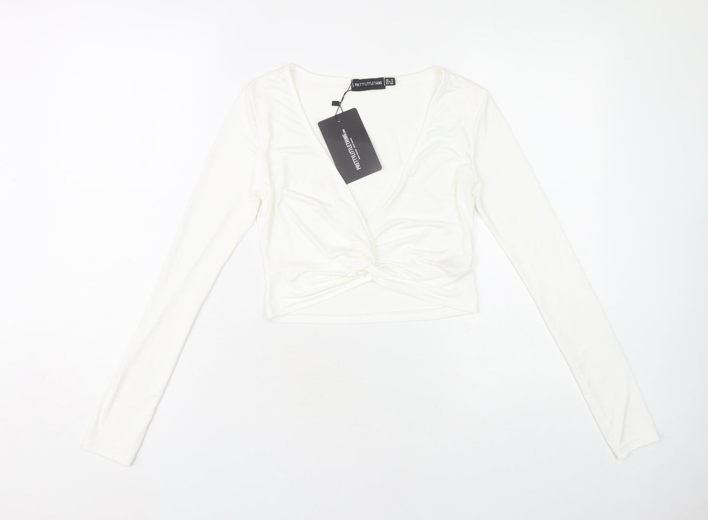 PrettyLittleThing Women's White Wrap Long Sleeve Top Size 8