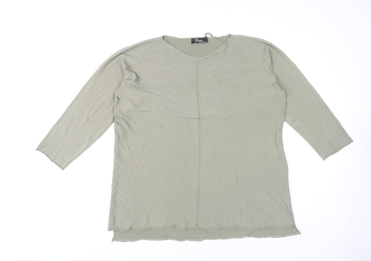 Peruzzi Women's Green Knit Top L - 3/4 Sleeve, Round Neck
