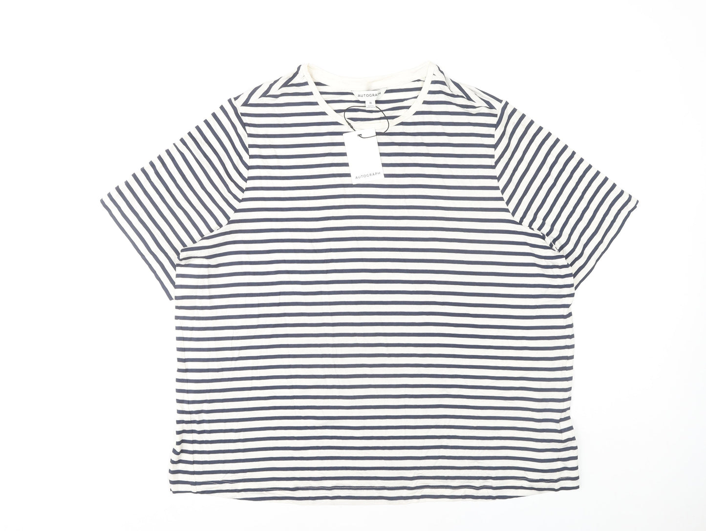 Marks and Spencer Womens Navy Striped T-Shirt, Size 18