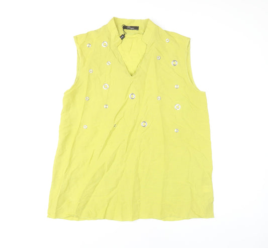 Peruzzi Women’s Green Sleeveless V-Neck Blouse, Size 14