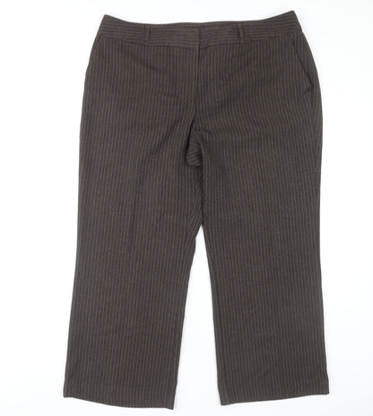 Additional front view of BHS Women's Brown Pinstripe Trousers, size 18, Petites