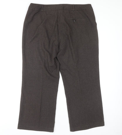 Back view of BHS Women's Brown Pinstripe Trousers, size 18, Petites