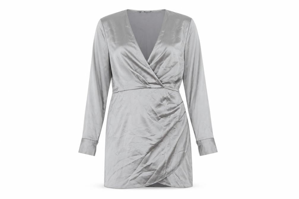 Zara Women’s Grey Wrap Dress, Size 14, Satin
