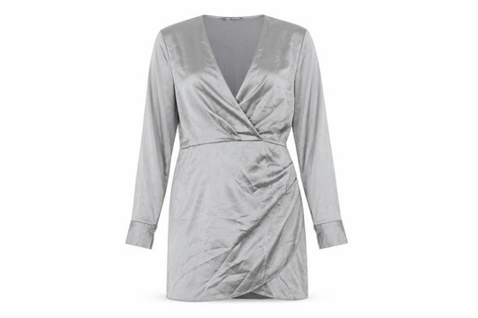 Zara Women’s Grey Wrap Dress, Size 14, Satin