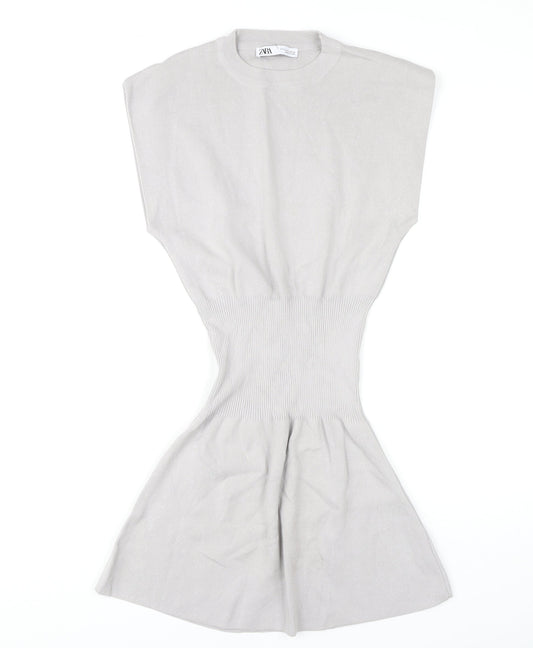 Zara Grey Crew Neck Dress, Size S, Viscose Blend