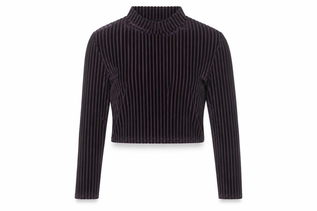 Wednesday's Girl Women's Striped Velvet Cropped Top, M