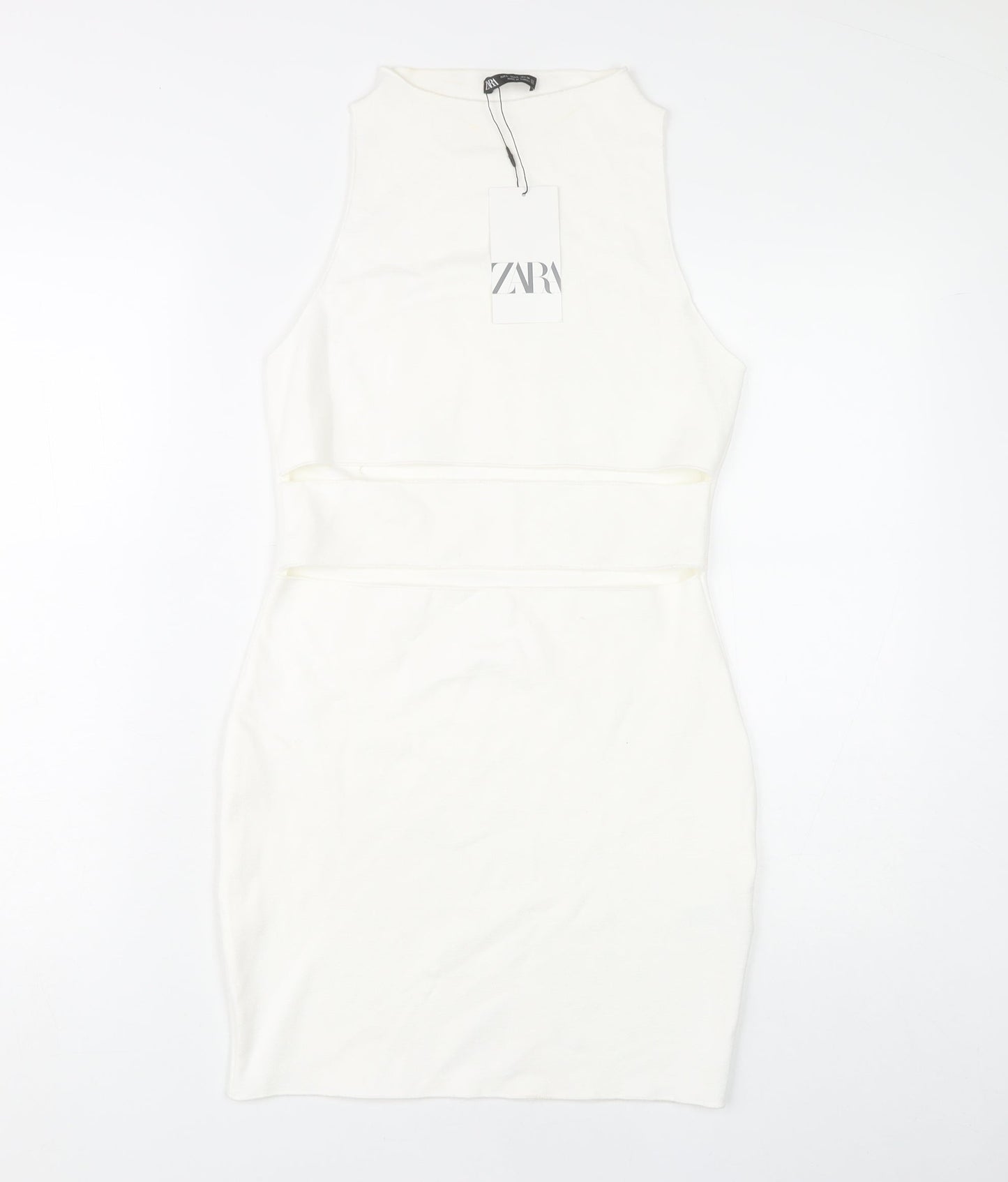Zara Women’s White Bodycon Dress L Party Sleeveless