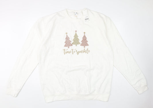 Lipsy London Women's Ivory Glitter Holiday Sweatshirt 2XL