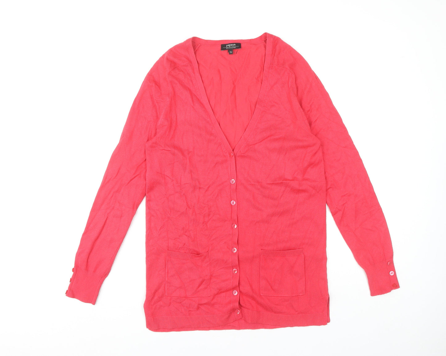 Papaya Women's Red Cardigan, Size 12, V-Neck