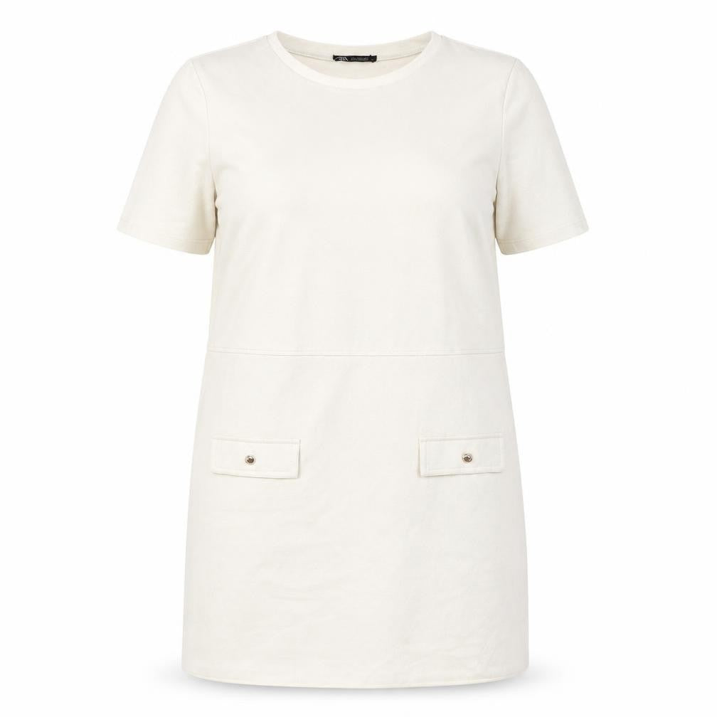 Zara Women's Ivory Shift Dress, Size 16, Short Sleeve
