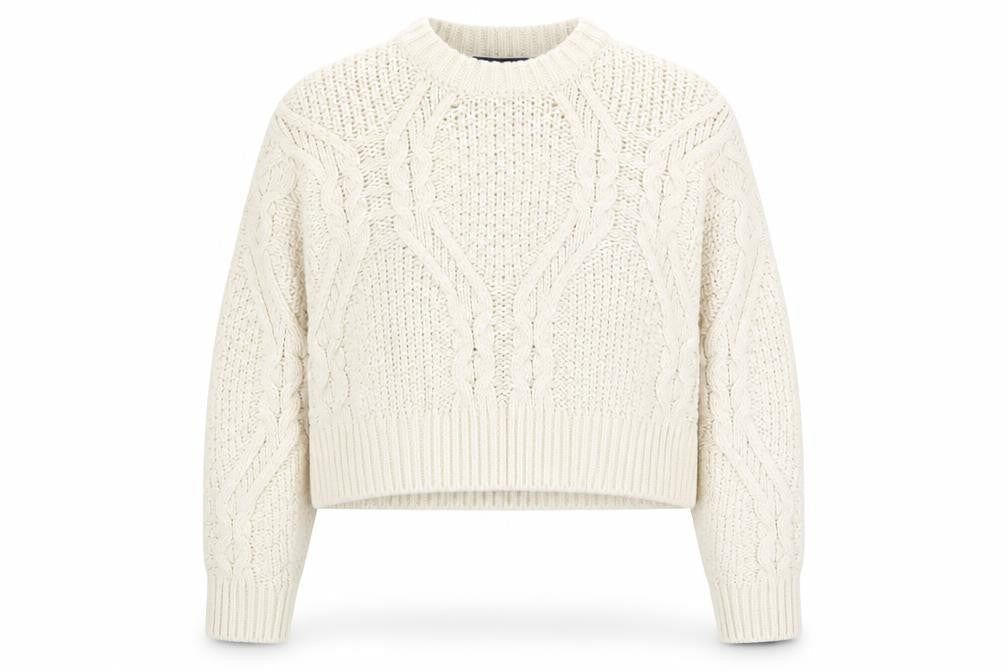 French Connection Women's Ivory Cable-Knit Pullover Jumper XL