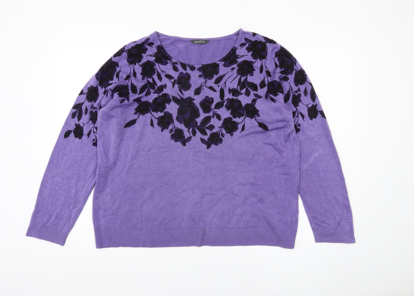 BHS Women's Purple Floral Knit Jumper - Size 20
