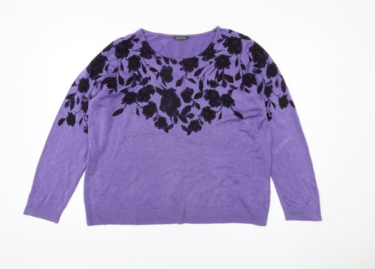 BHS Women's Purple Floral Knit Jumper - Size 20